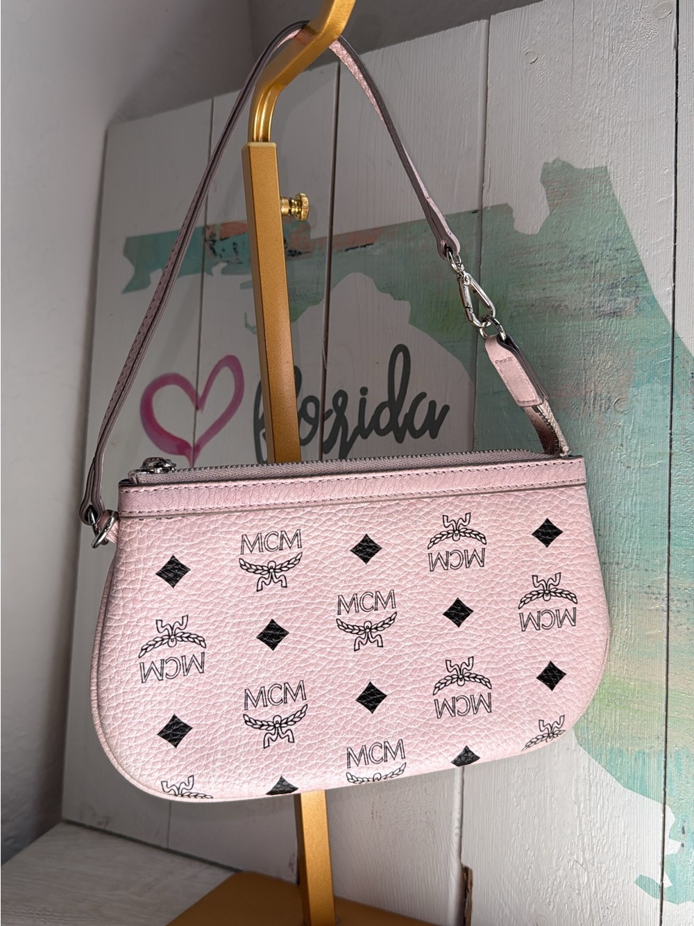 MCM Visetos monogram pouch in light pink NICE !!